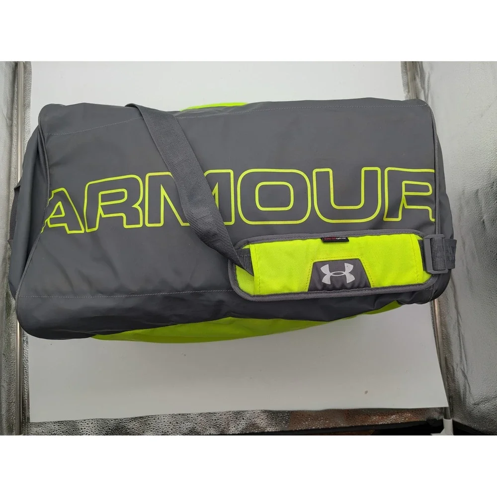 Under Armour Storm 1 Duffel Bag Neon Yellow Grey HeatGear Athletic Gym Travel